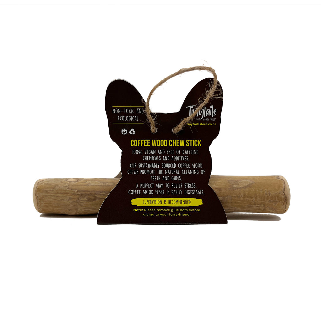 Back view of medium size coffee wood chew stick packaging
