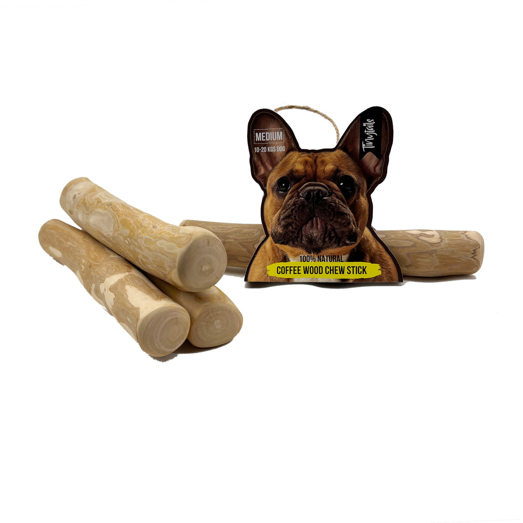 Medium size coffee wood chew stick packaging with 3 more sticks a side - Tinytails