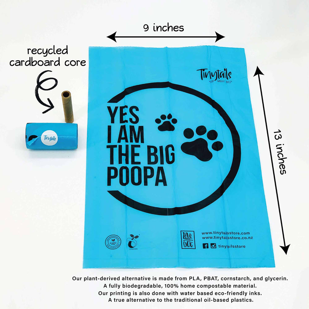 9x13 inch of compostable poop bags with cardboard core